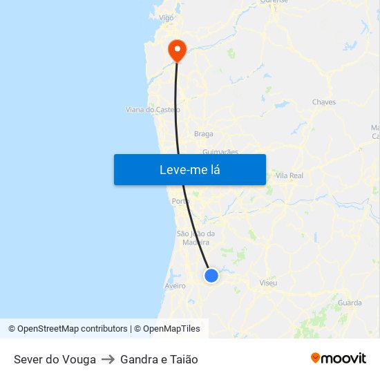 Sever do Vouga to Gandra e Taião map