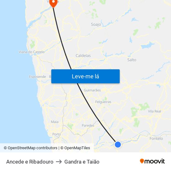Ancede e Ribadouro to Gandra e Taião map