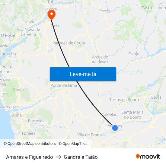 Amares e Figueiredo to Gandra e Taião map