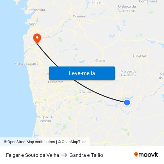 Felgar e Souto da Velha to Gandra e Taião map