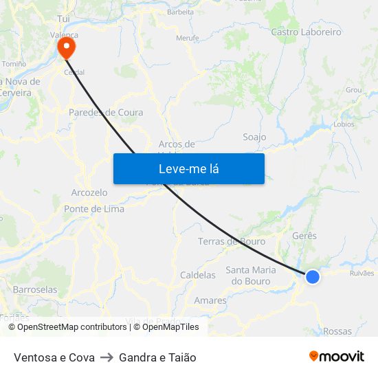 Ventosa e Cova to Gandra e Taião map