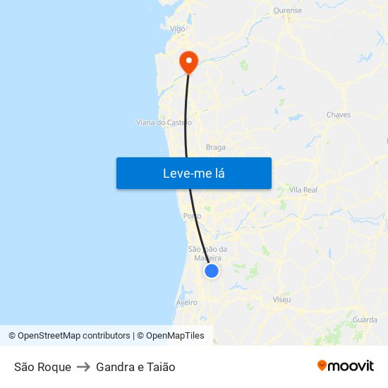 São Roque to Gandra e Taião map