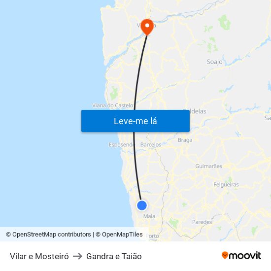 Vilar e Mosteiró to Gandra e Taião map