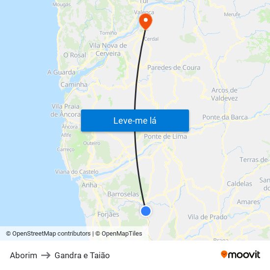 Aborim to Gandra e Taião map