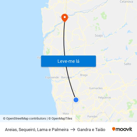 Areias, Sequeiró, Lama e Palmeira to Gandra e Taião map