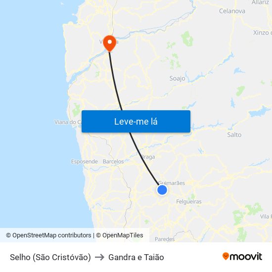 Selho (São Cristóvão) to Gandra e Taião map
