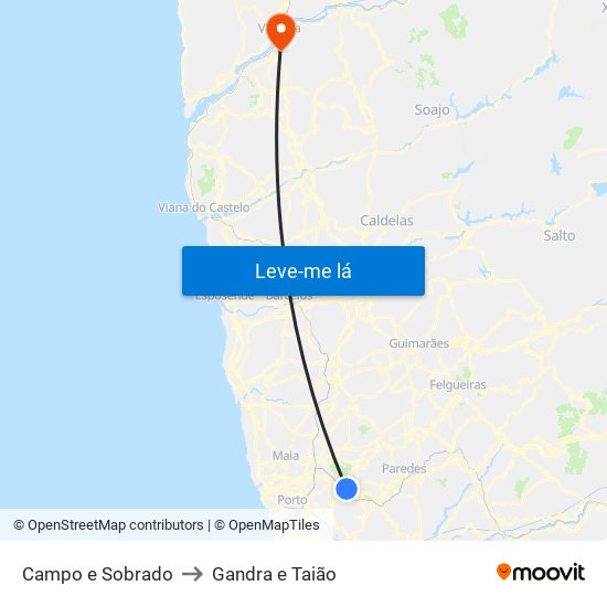 Campo e Sobrado to Gandra e Taião map