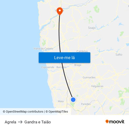 Agrela to Gandra e Taião map