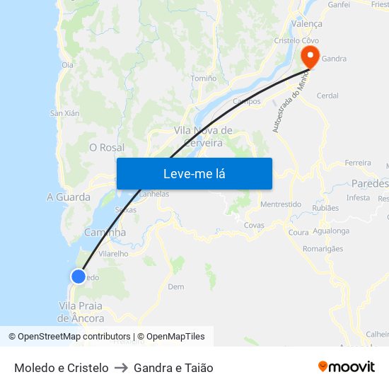 Moledo e Cristelo to Gandra e Taião map