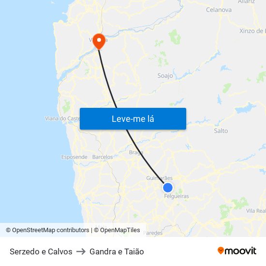 Serzedo e Calvos to Gandra e Taião map