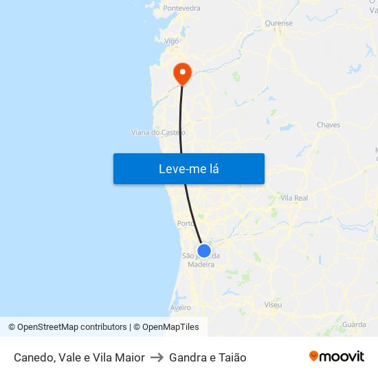 Canedo, Vale e Vila Maior to Gandra e Taião map