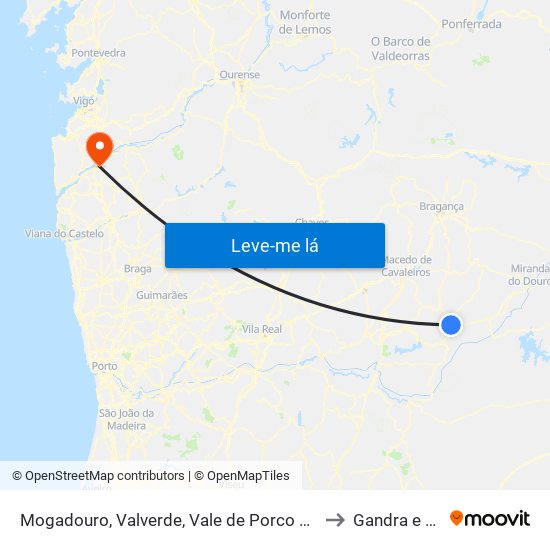 Mogadouro, Valverde, Vale de Porco e Vilar de Rei to Gandra e Taião map