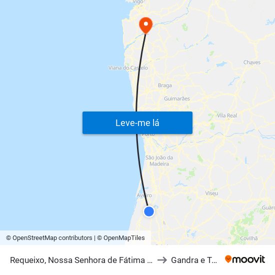 Requeixo, Nossa Senhora de Fátima e Nariz to Gandra e Taião map
