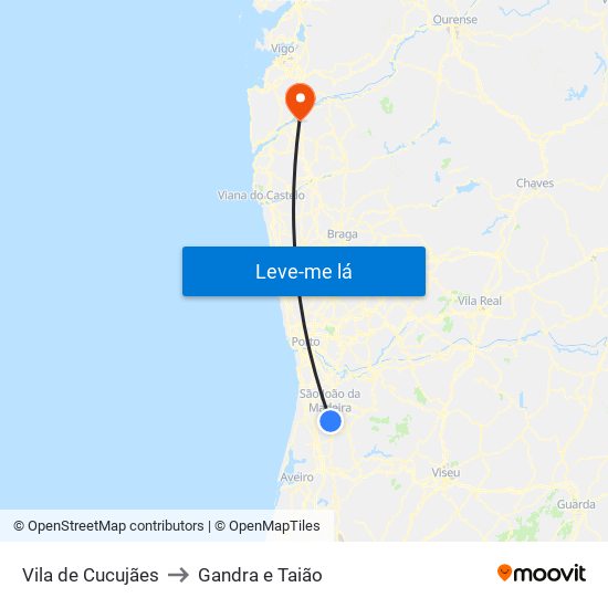 Vila de Cucujães to Gandra e Taião map