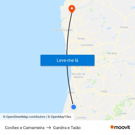 Covões e Camarneira to Gandra e Taião map