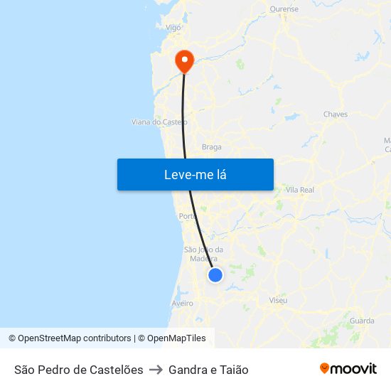 São Pedro de Castelões to Gandra e Taião map