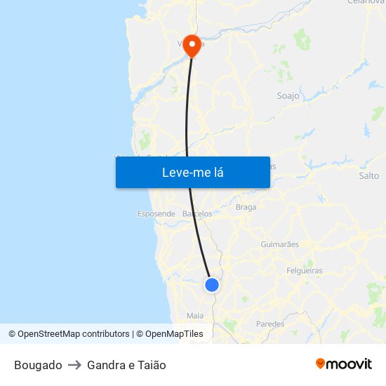 Bougado to Gandra e Taião map