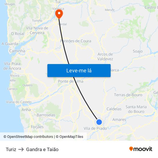 Turiz to Gandra e Taião map