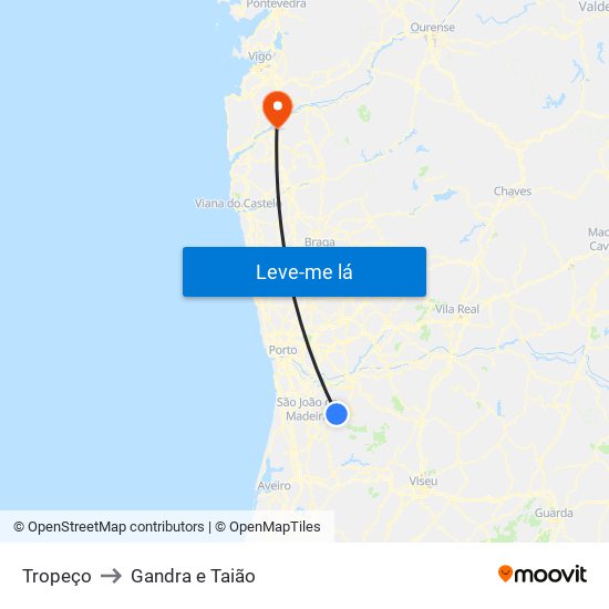 Tropeço to Gandra e Taião map