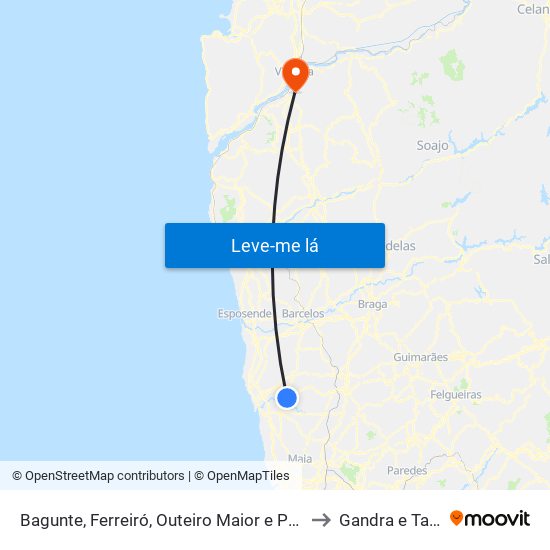 Bagunte, Ferreiró, Outeiro Maior e Parada to Gandra e Taião map