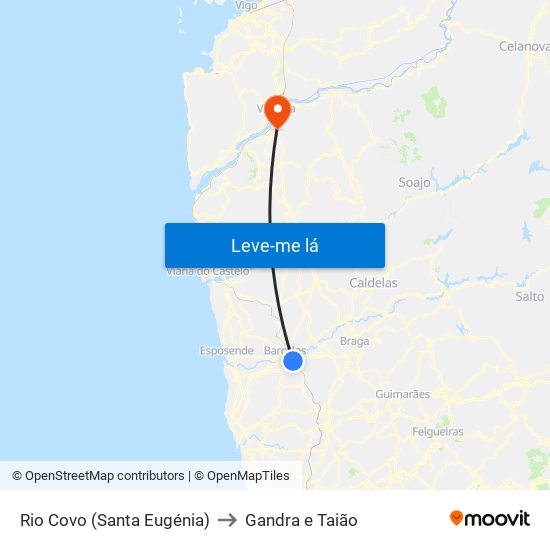 Rio Covo (Santa Eugénia) to Gandra e Taião map