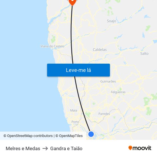 Melres e Medas to Gandra e Taião map