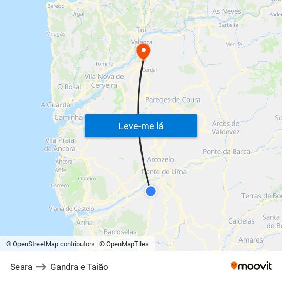 Seara to Gandra e Taião map