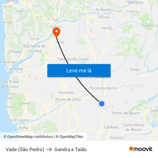 Vade (São Pedro) to Gandra e Taião map