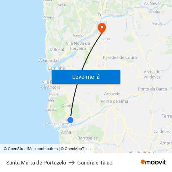 Santa Marta de Portuzelo to Gandra e Taião map