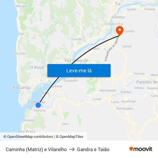 Caminha (Matriz) e Vilarelho to Gandra e Taião map