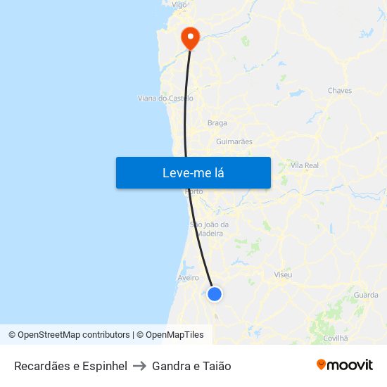 Recardães e Espinhel to Gandra e Taião map