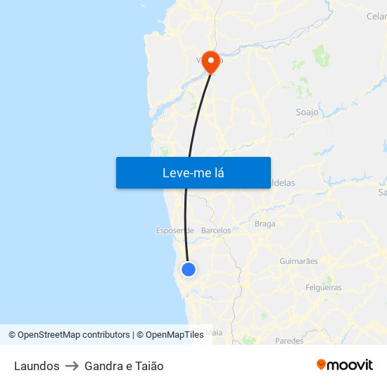 Laundos to Gandra e Taião map