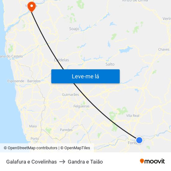 Galafura e Covelinhas to Gandra e Taião map