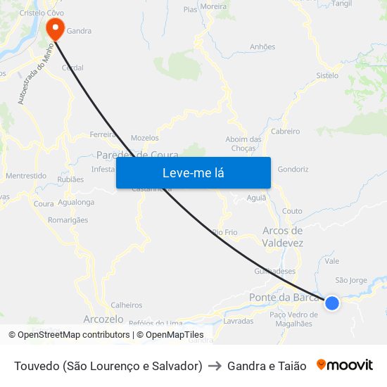 Touvedo (São Lourenço e Salvador) to Gandra e Taião map