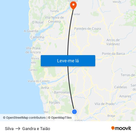 Silva to Gandra e Taião map