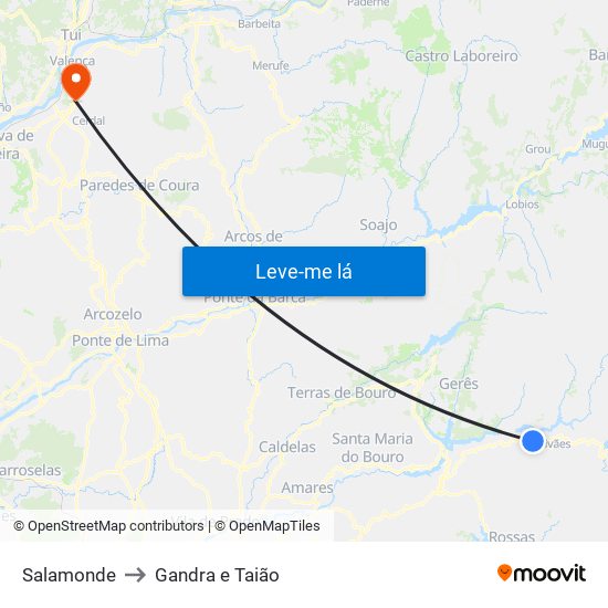 Salamonde to Gandra e Taião map