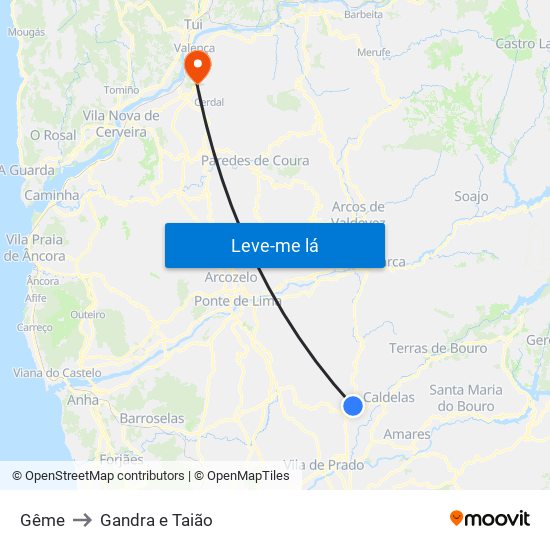 Gême to Gandra e Taião map