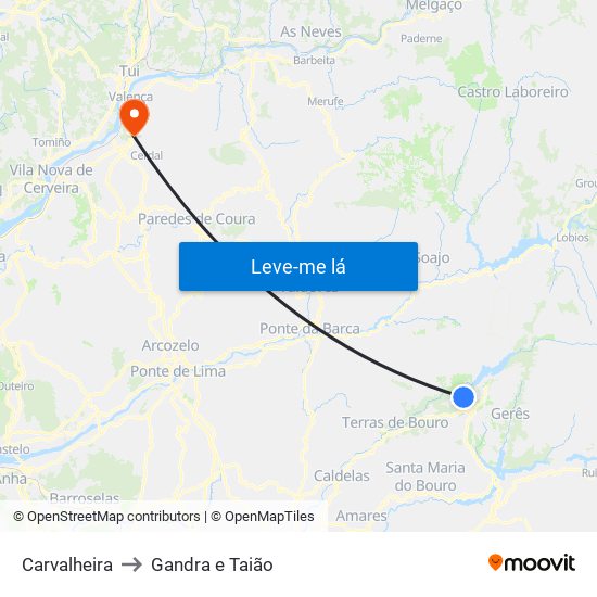 Carvalheira to Gandra e Taião map