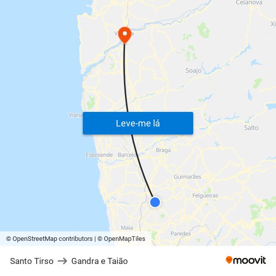 Santo Tirso to Gandra e Taião map