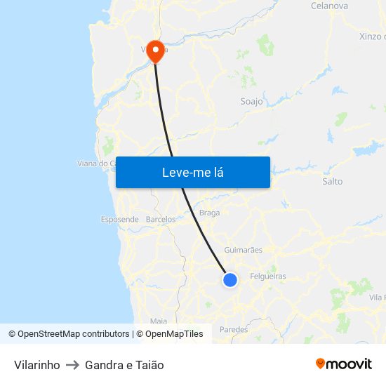 Vilarinho to Gandra e Taião map