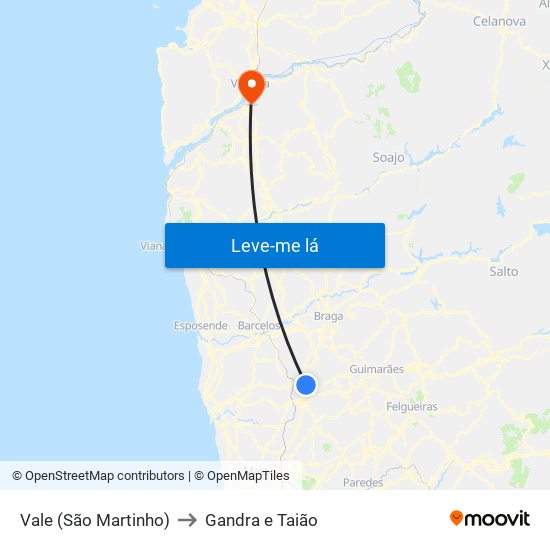 Vale (São Martinho) to Gandra e Taião map