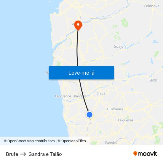 Brufe to Gandra e Taião map