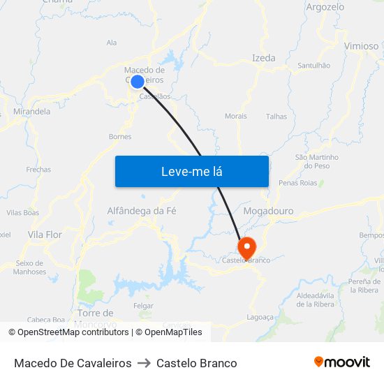 Macedo De Cavaleiros to Castelo Branco map