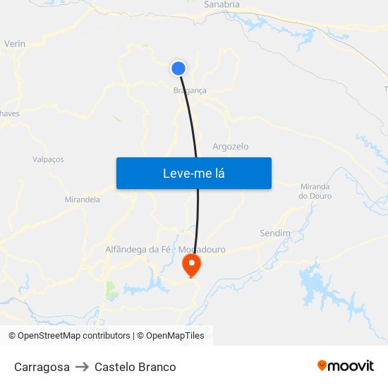 Carragosa to Castelo Branco map