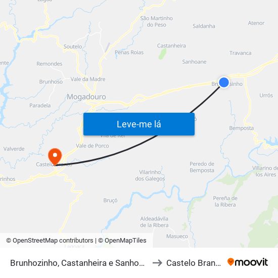 Brunhozinho, Castanheira e Sanhoane to Castelo Branco map
