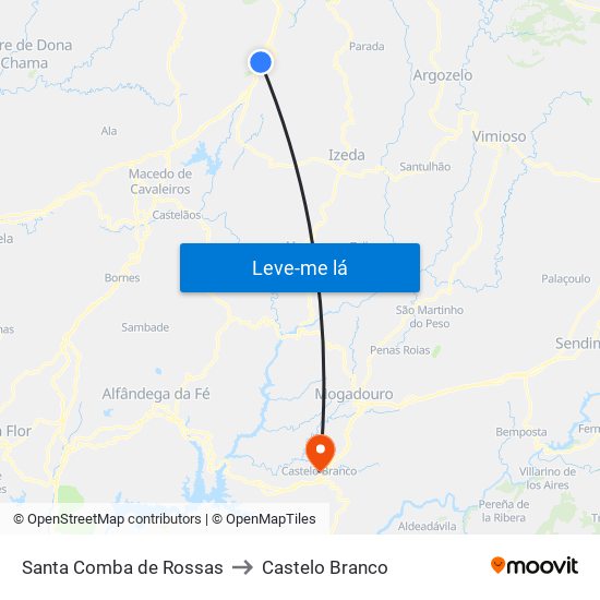 Santa Comba de Rossas to Castelo Branco map