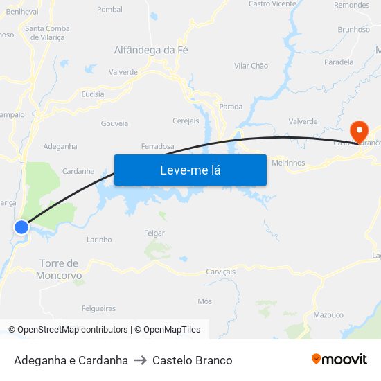 Adeganha e Cardanha to Castelo Branco map