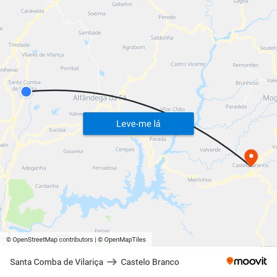 Santa Comba de Vilariça to Castelo Branco map