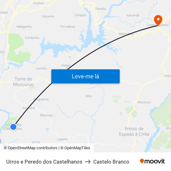 Urros e Peredo dos Castelhanos to Castelo Branco map
