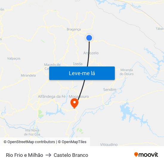 Rio Frio e Milhão to Castelo Branco map